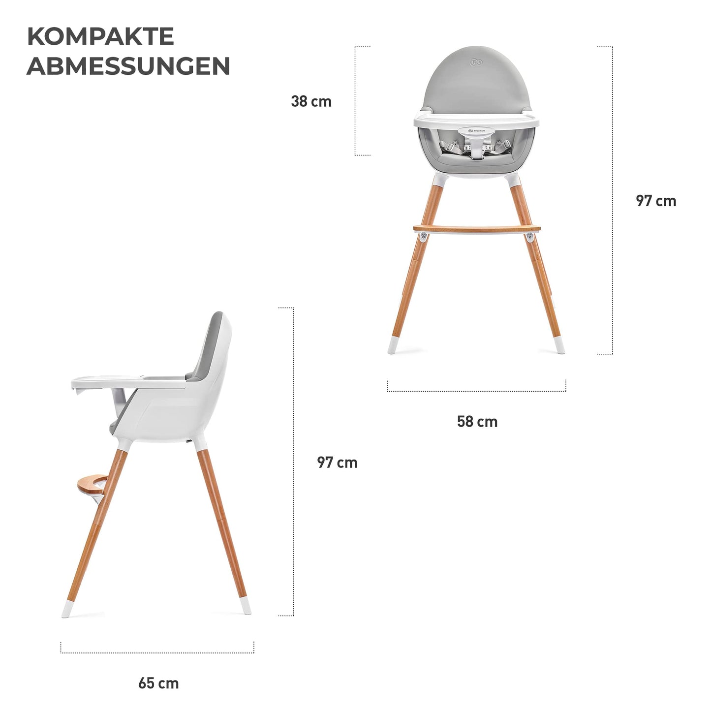Kinderkraft FINI 2-in-1 Hochstuhl mit Holzbeinen