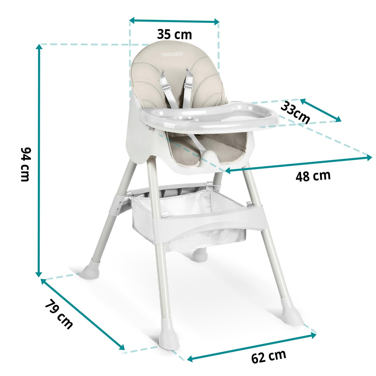 Ricokids 3-in-1 Klappbarer Hochstuhl