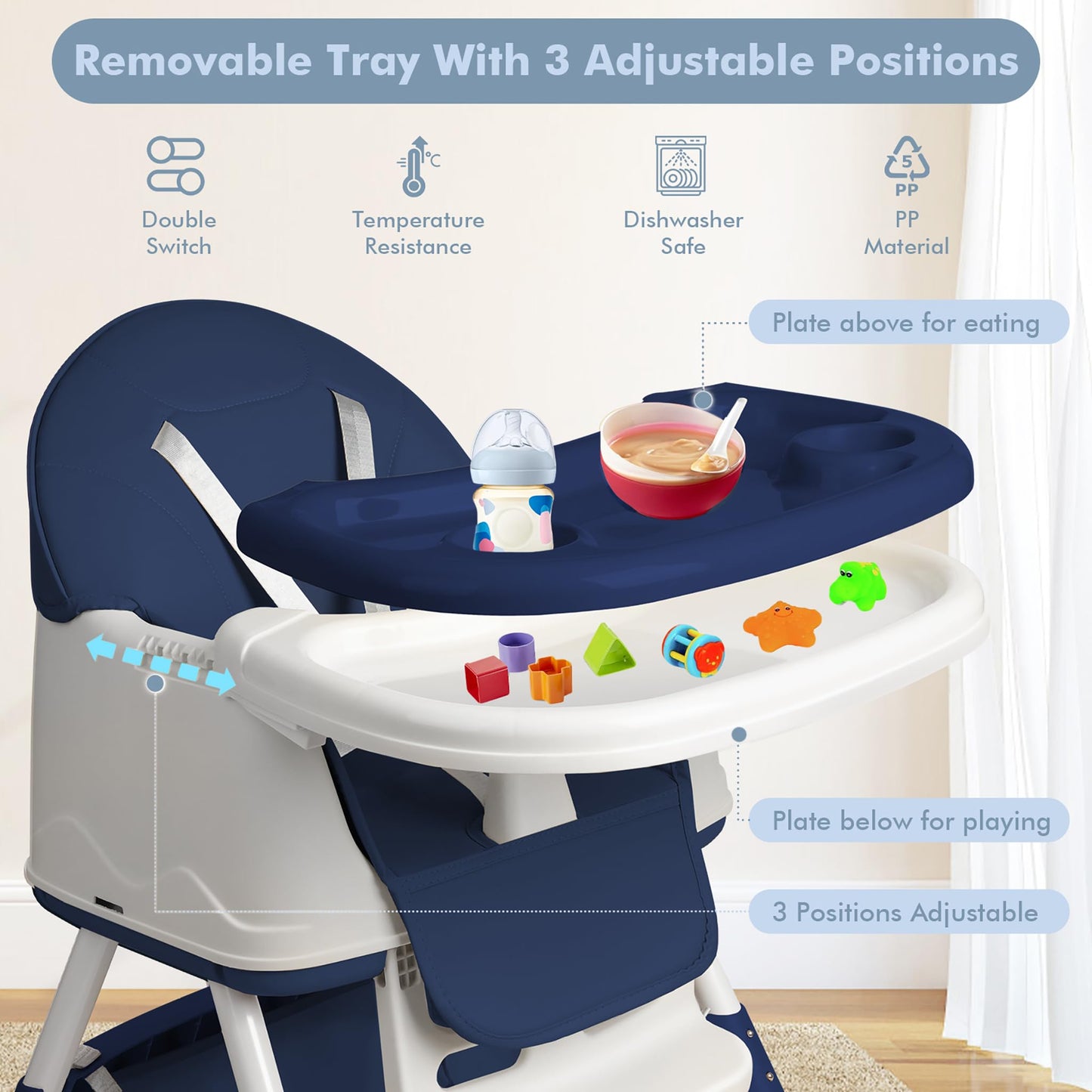 XINZI 3-in-1 Klappbarer Hochstuhl mit Rollen