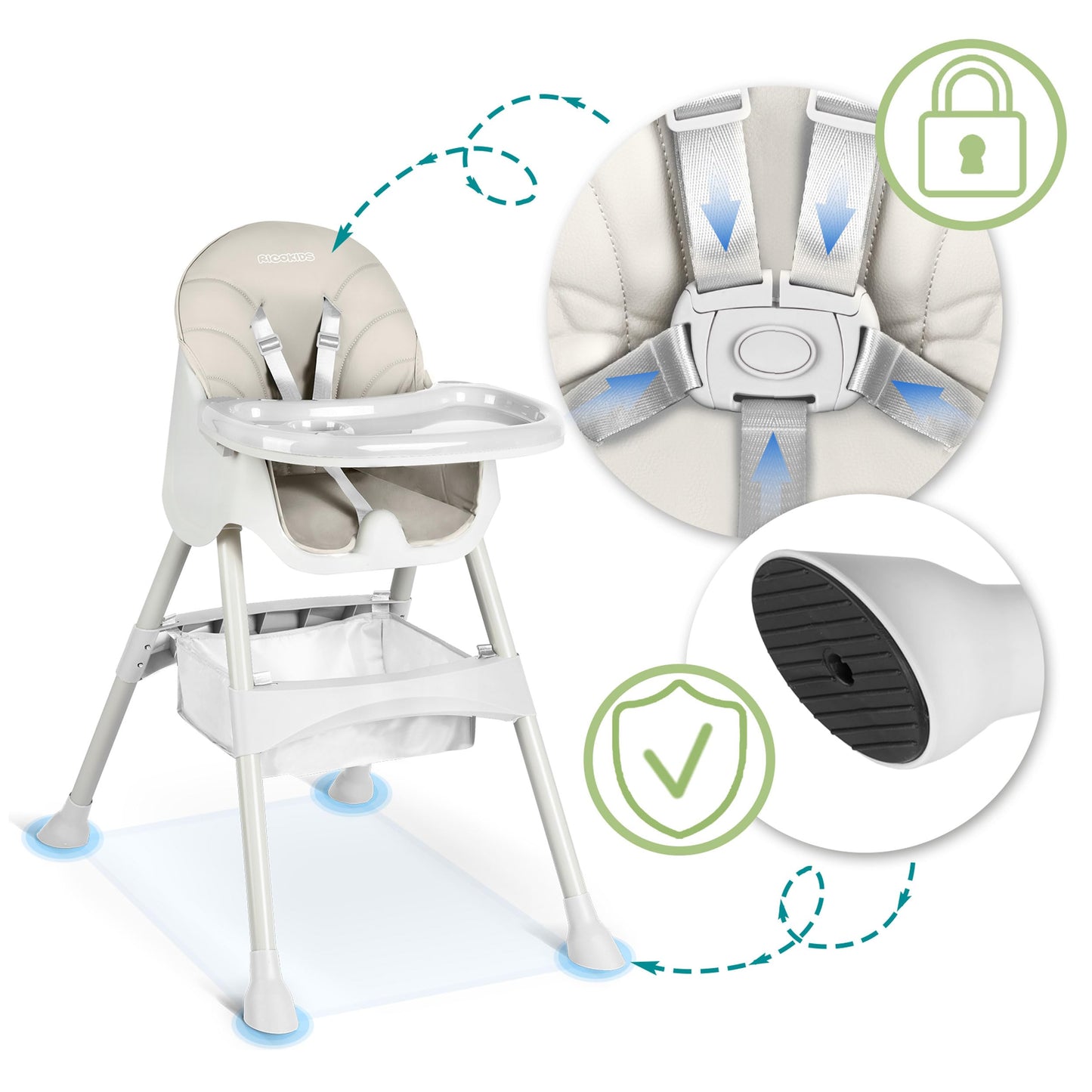 Ricokids 3-in-1 Klappbarer Hochstuhl