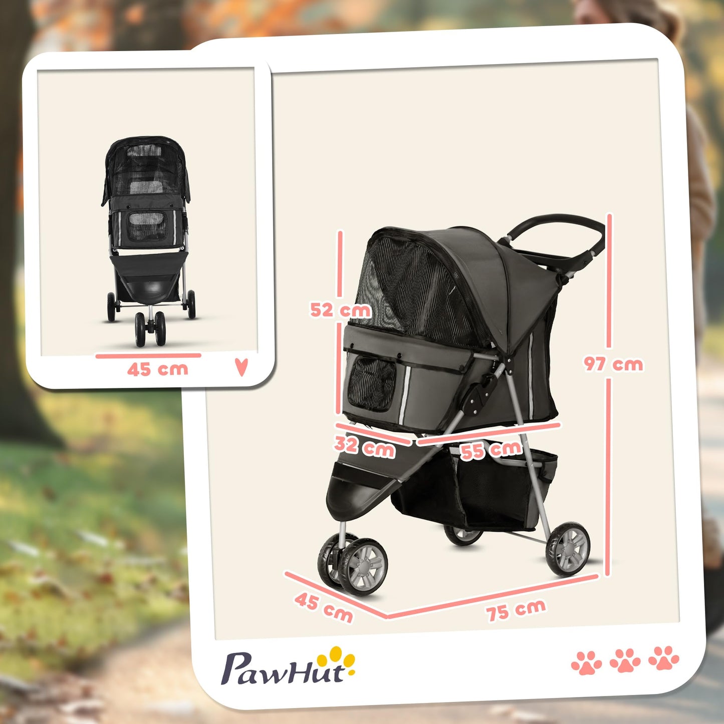 PawHut Klappbarer Haustier-Buggy für Hunde & Katzen
