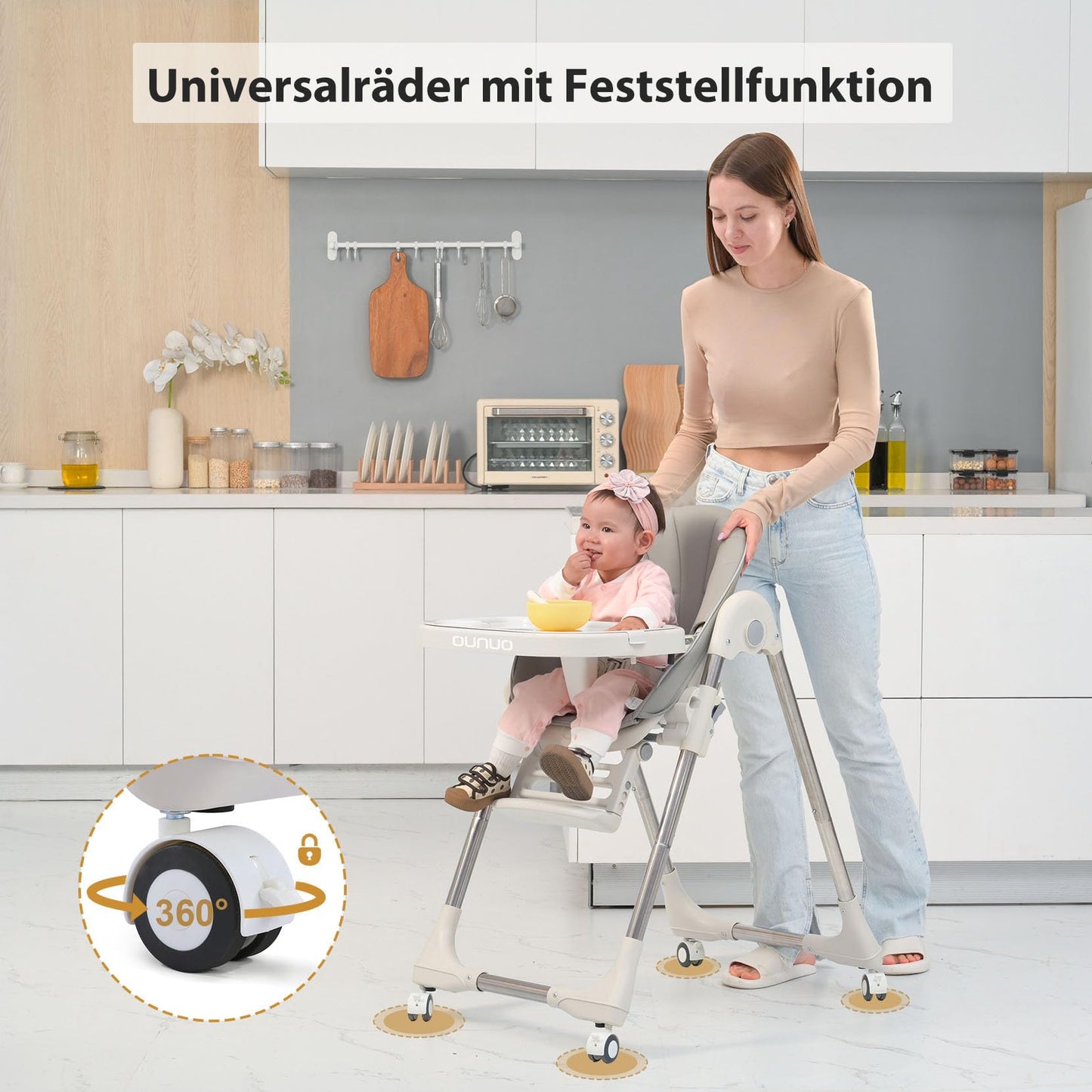 OUNUO Klappbarer Hochstuhl mit Sicherheitsgurt