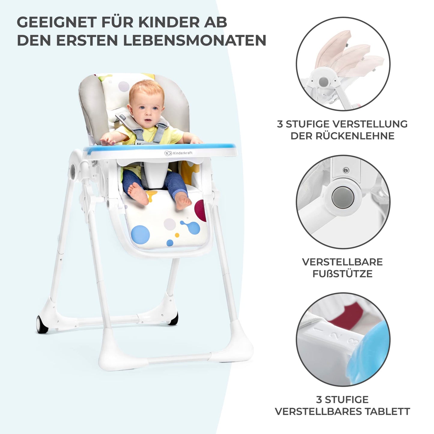 Kinderkraft YUMMY Hochstuhl mit Liegefunktion