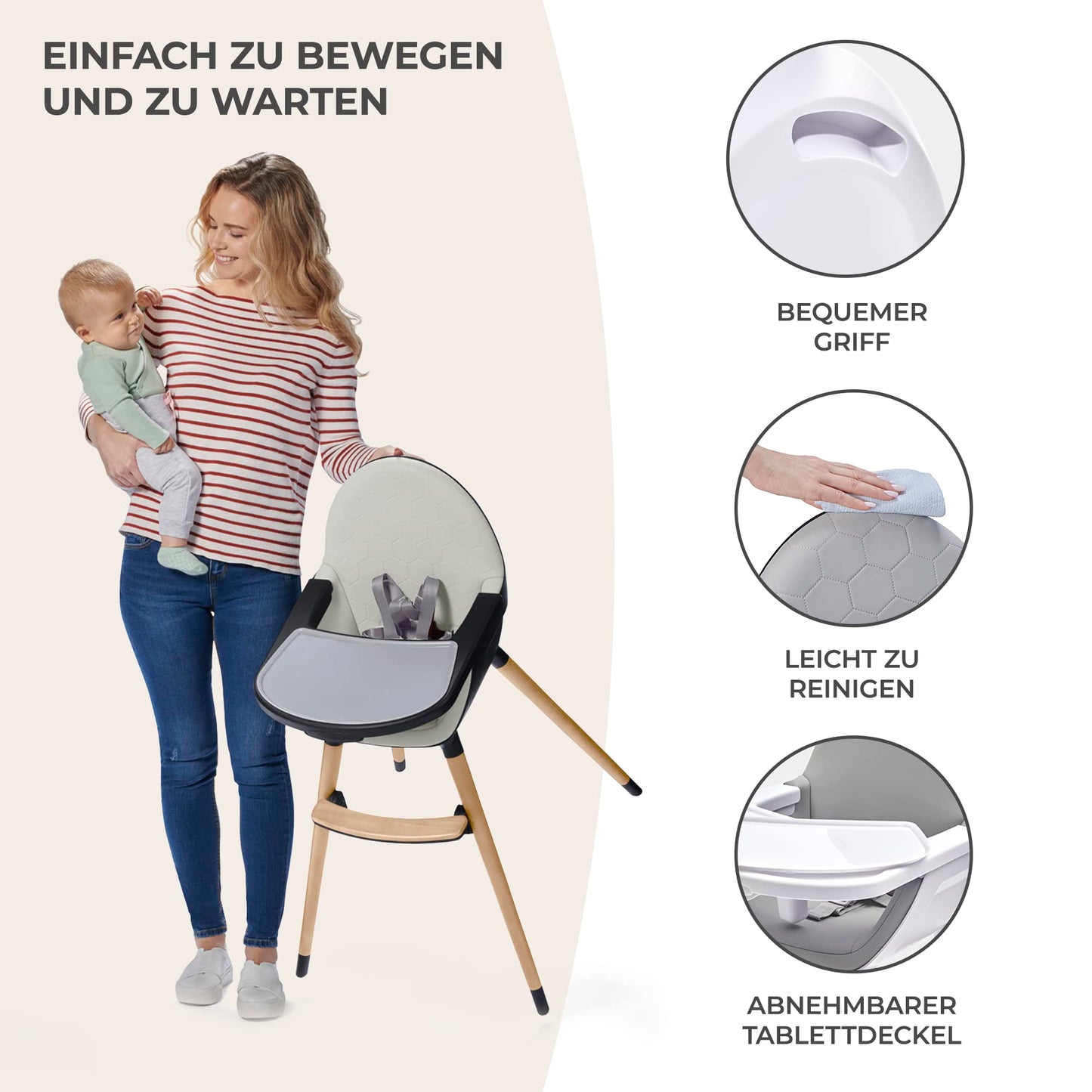 Kinderkraft FINI 2-in-1 Hochstuhl mit Holzbeinen
