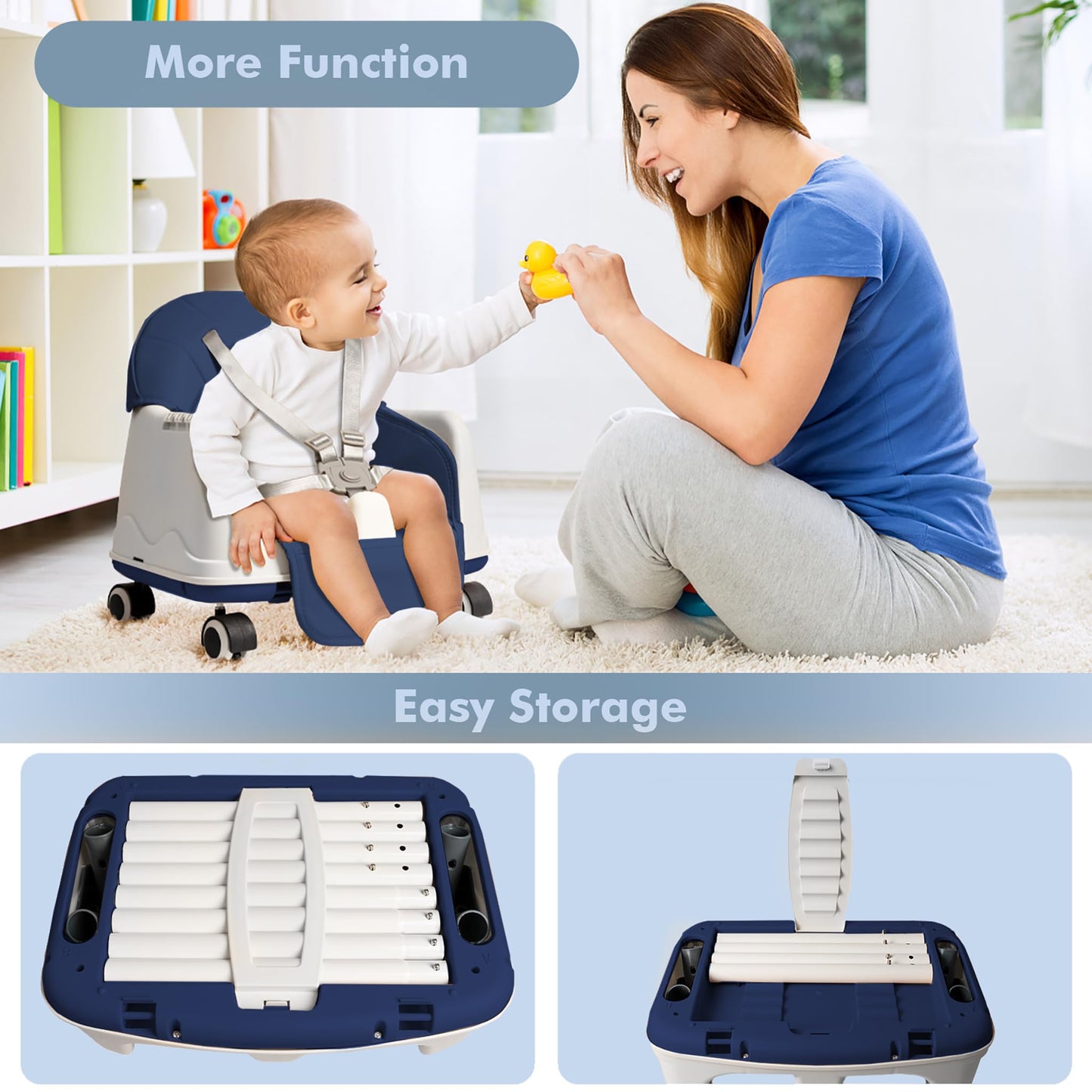 XINZI 3-in-1 Klappbarer Hochstuhl mit Rollen