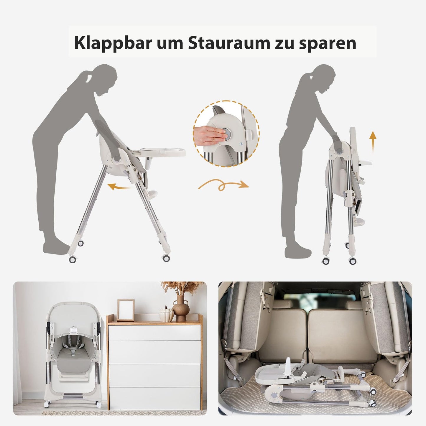 OUNUO Klappbarer Hochstuhl mit Sicherheitsgurt