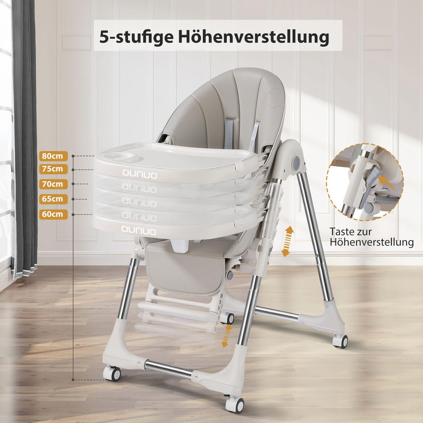 OUNUO Klappbarer Hochstuhl mit Sicherheitsgurt