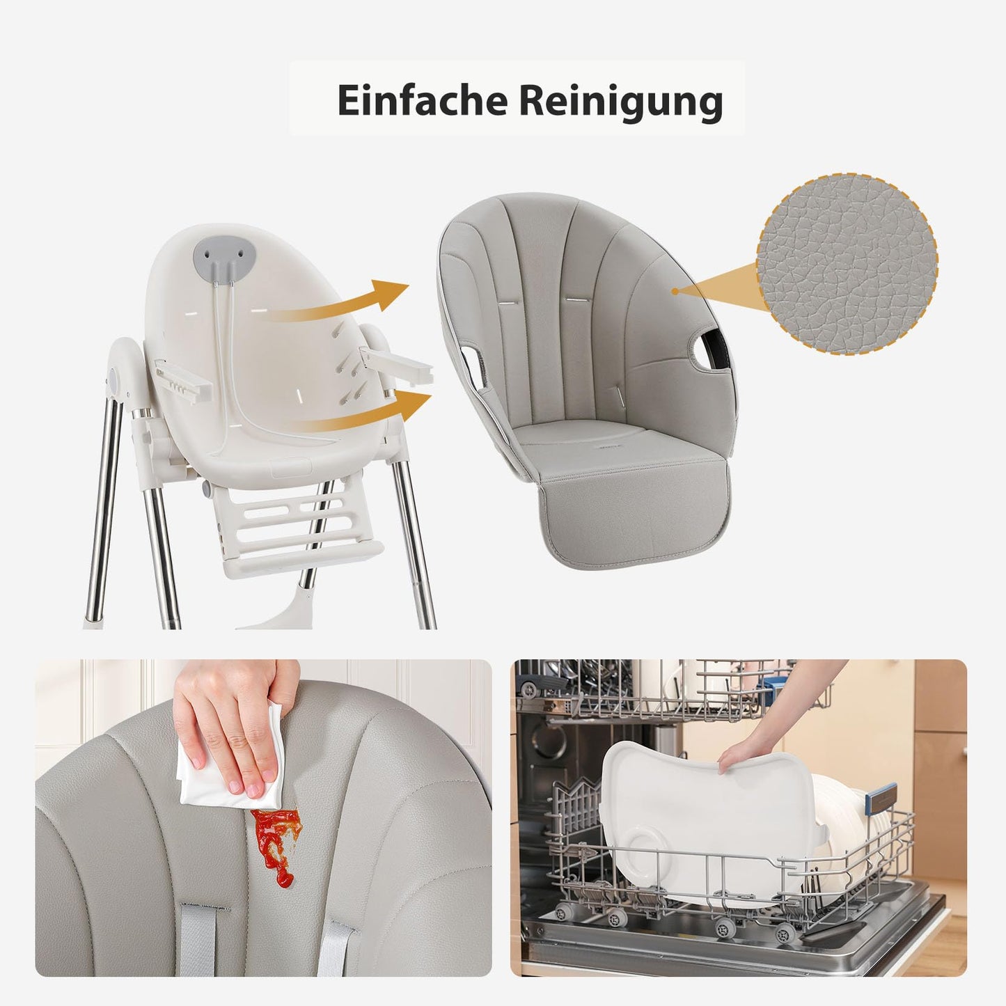 OUNUO Klappbarer Hochstuhl mit Sicherheitsgurt