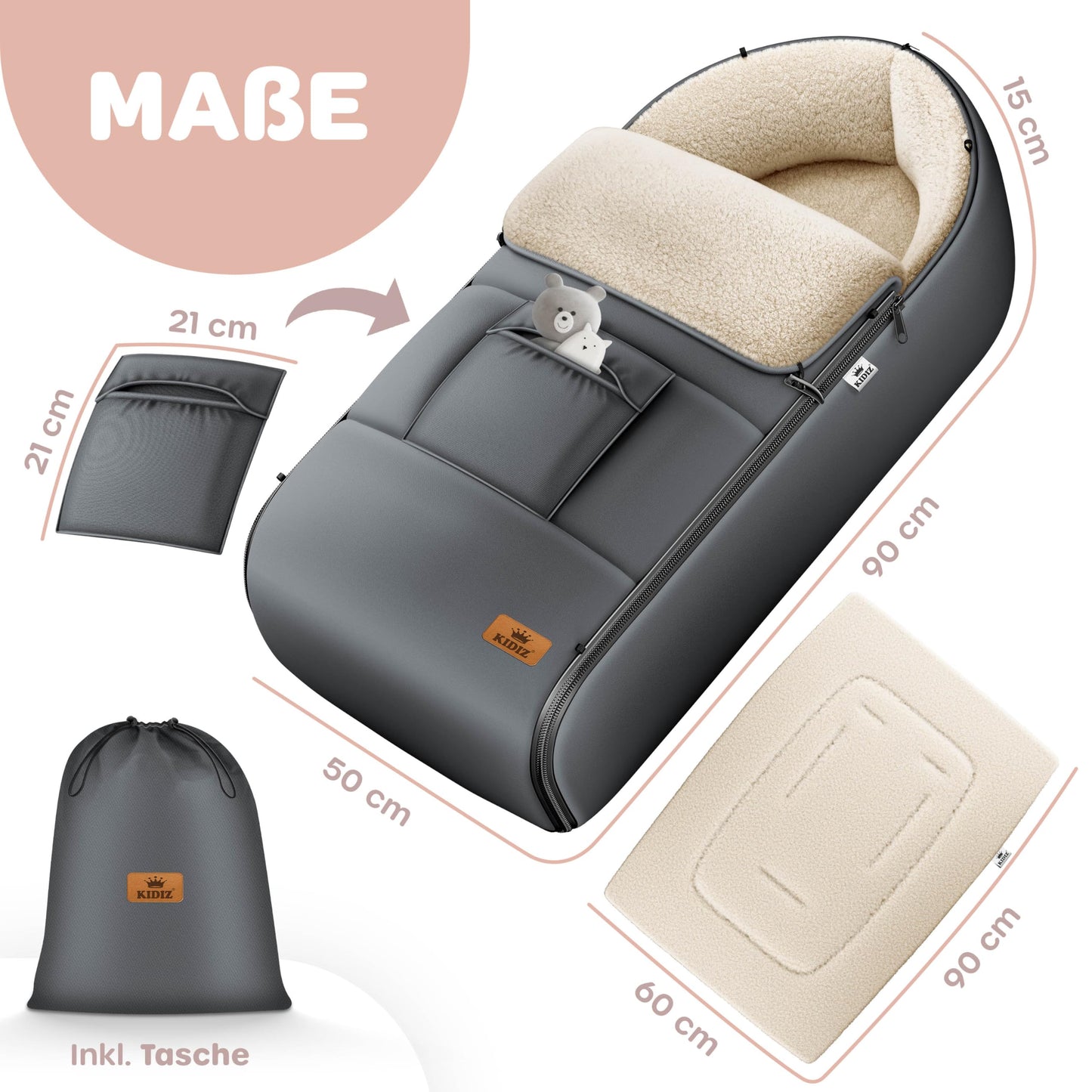 Kidiz® Universeller Baby-Fußsack mit Reißverschluss