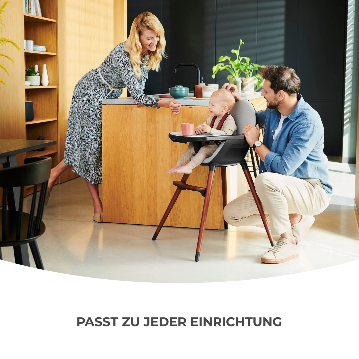 Kinderkraft FINI 2-in-1 Hochstuhl mit Holzbeinen
