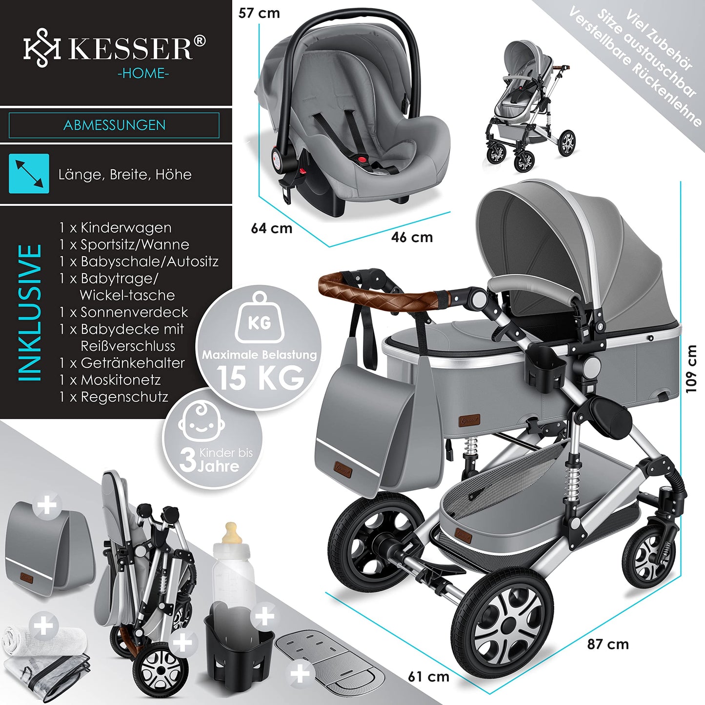 KESSER® Loops 3-in-1 Kombikinderwagen-Set