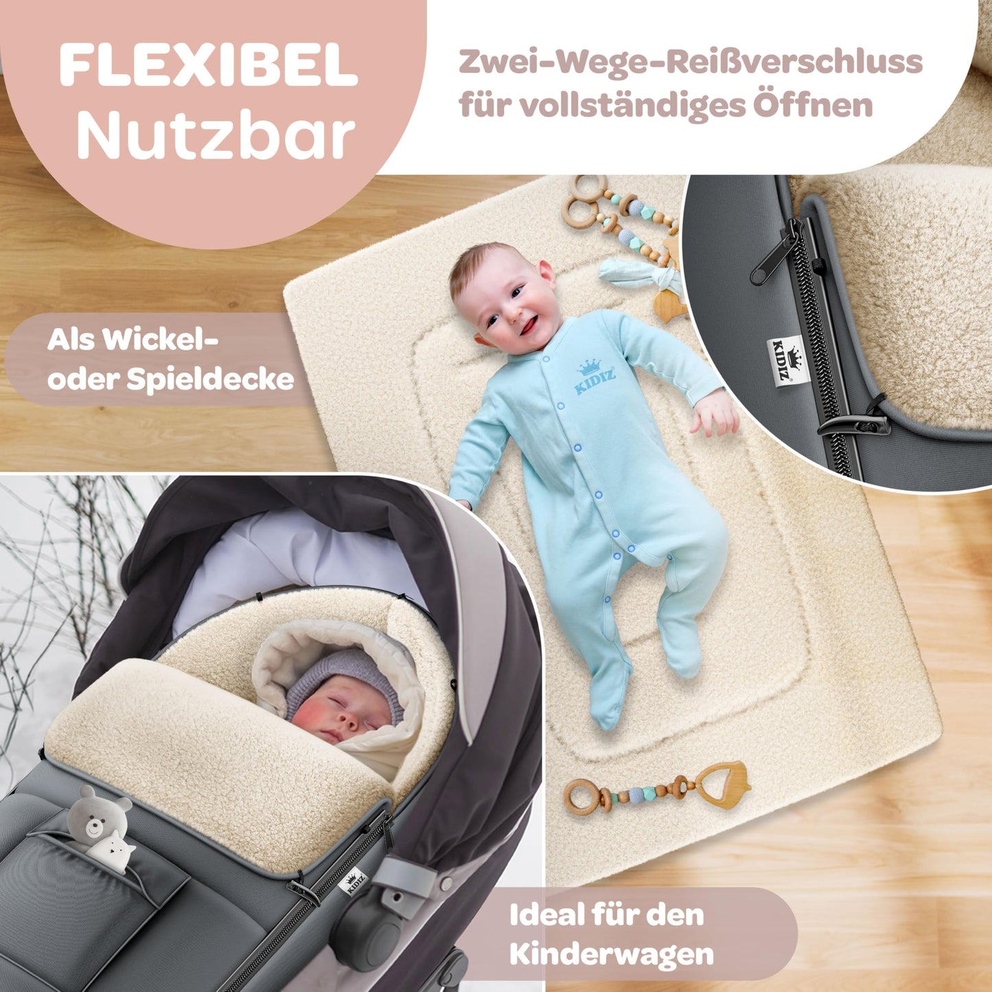 Kidiz® Universeller Baby-Fußsack mit Reißverschluss