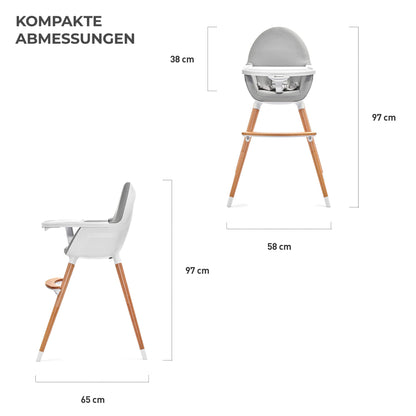 Kinderkraft FINI 2-in-1 Hochstuhl mit Holzbeinen