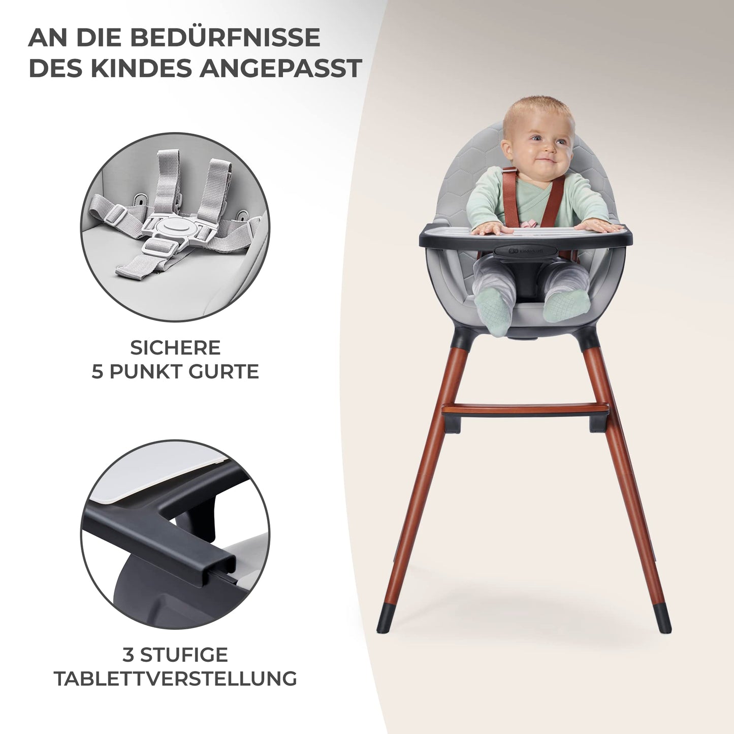Kinderkraft FINI 2-in-1 Hochstuhl mit Holzbeinen