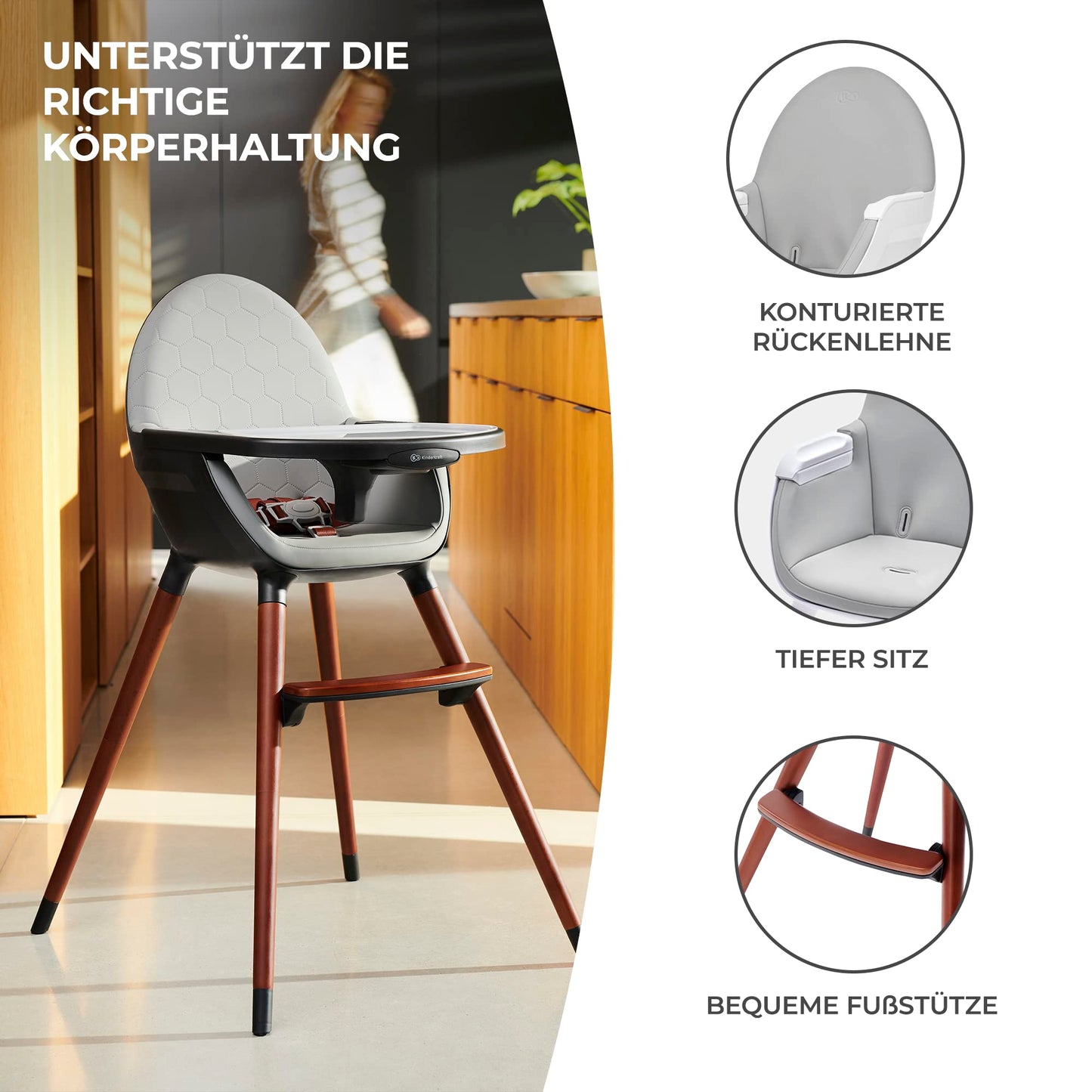 Kinderkraft FINI 2-in-1 Hochstuhl mit Holzbeinen