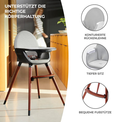 Kinderkraft FINI 2-in-1 Hochstuhl mit Holzbeinen