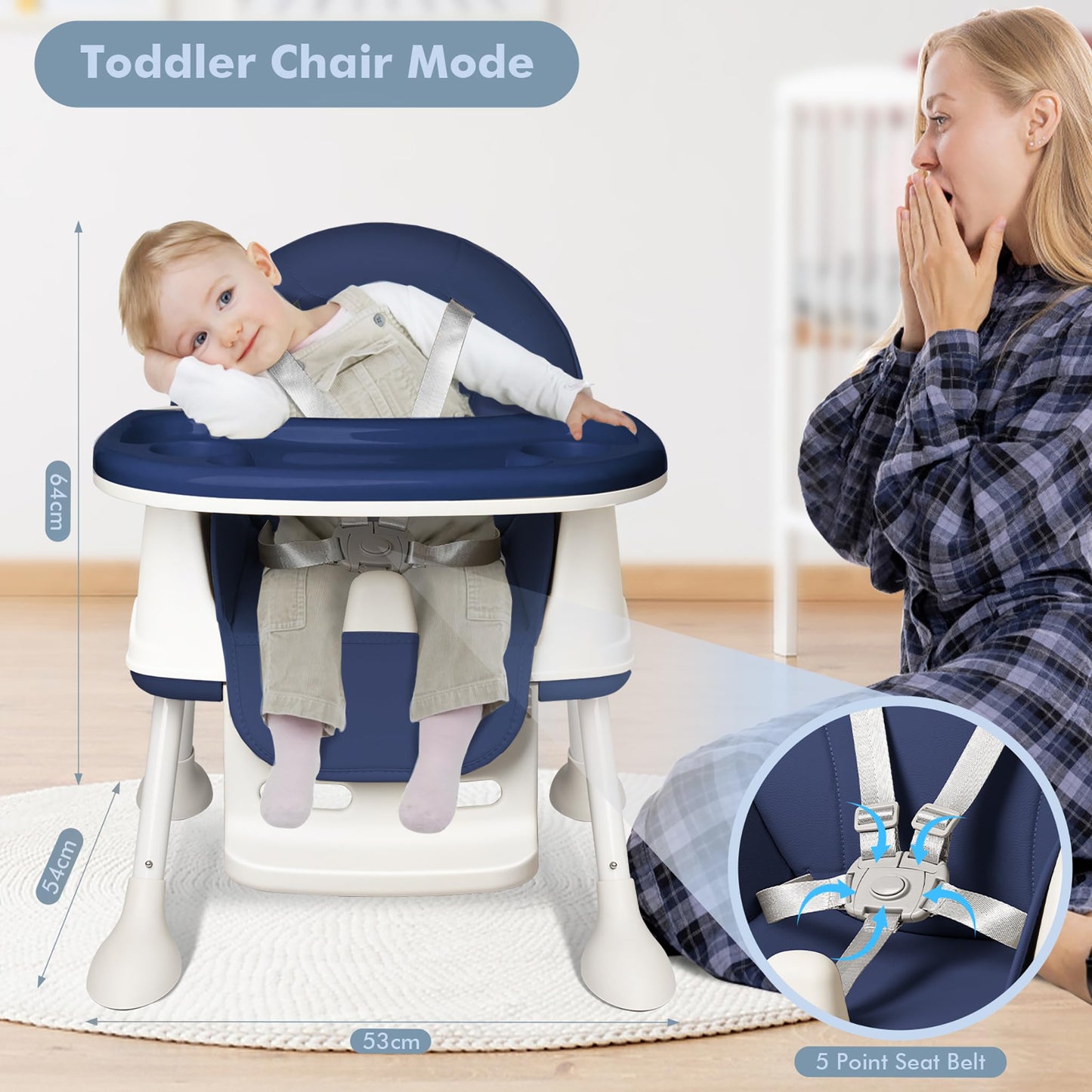 XINZI 3-in-1 Klappbarer Hochstuhl mit Rollen