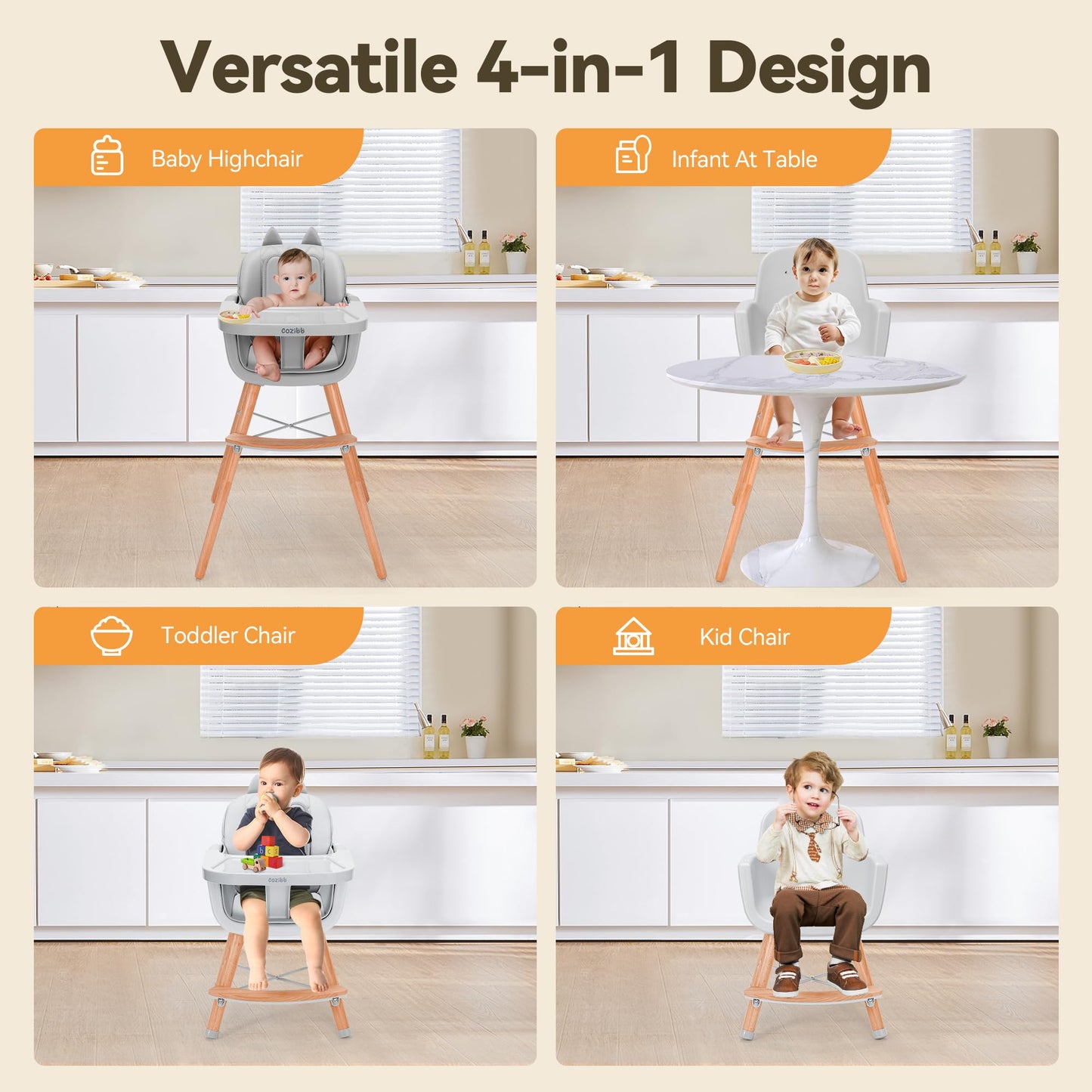 CoziBB 4-in-1 Hochstuhl mit 5-Punkt-Gurt