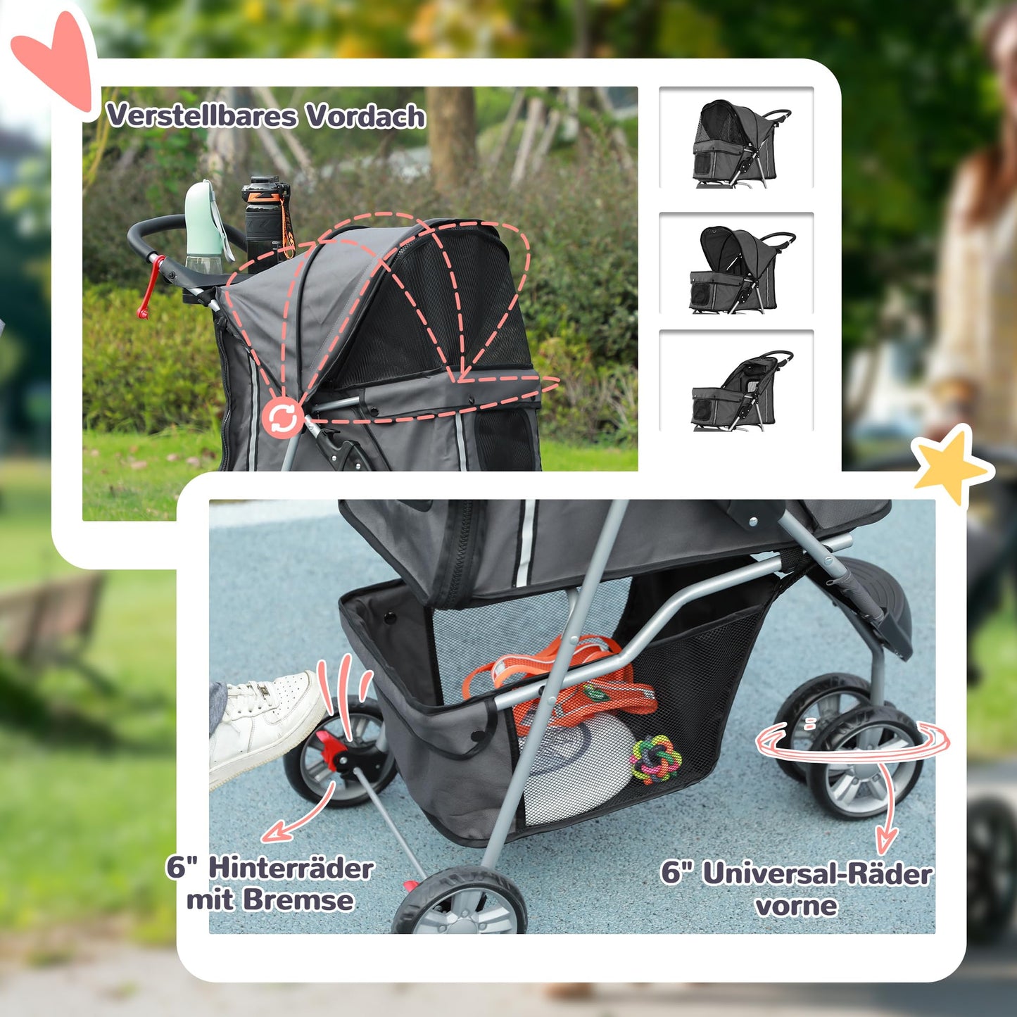 PawHut Klappbarer Haustier-Buggy für Hunde & Katzen