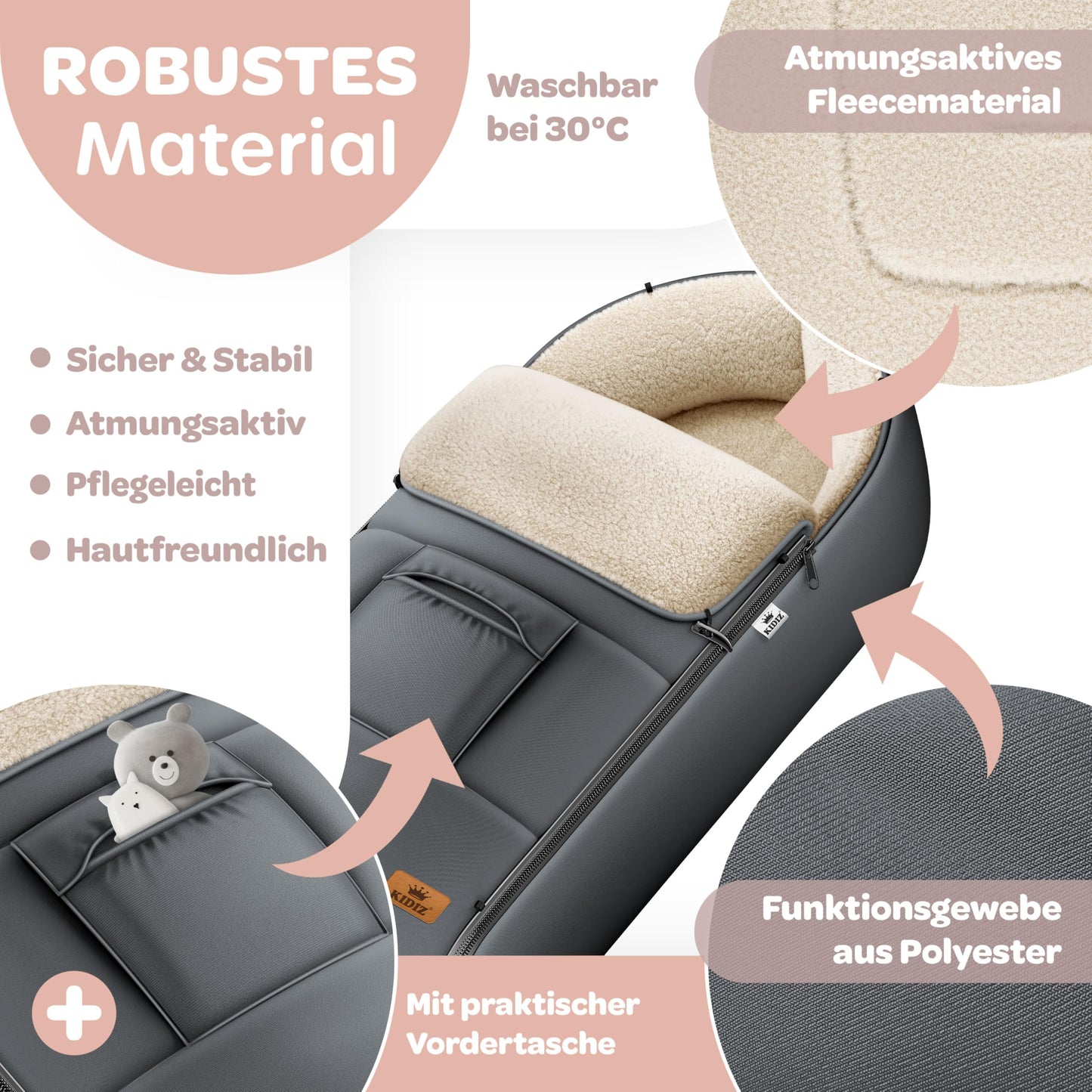 Kidiz® Universeller Baby-Fußsack mit Reißverschluss