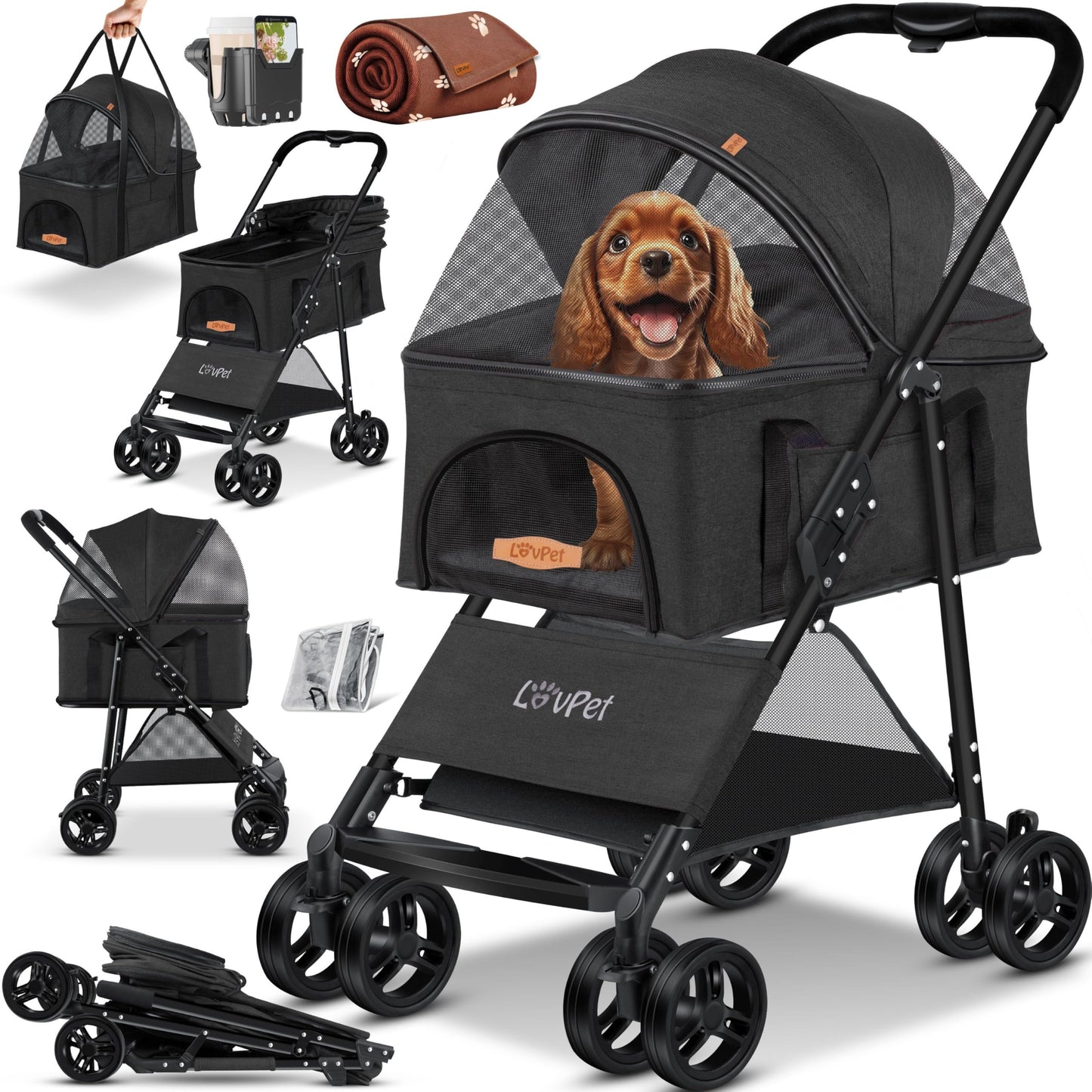 LOVPET® 2-in-1 Klappbarer Haustier-Buggy