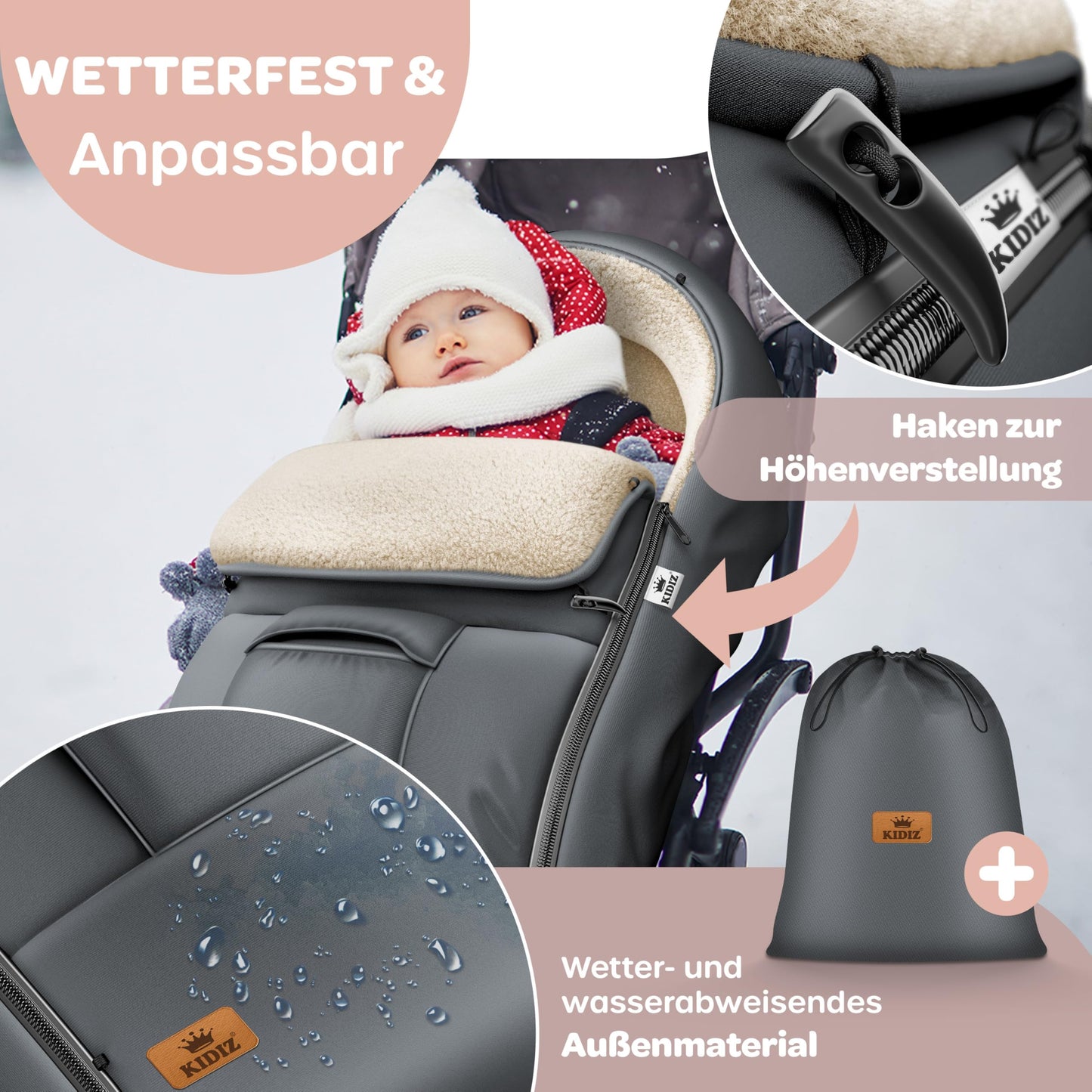 Kidiz® Universeller Baby-Fußsack mit Reißverschluss